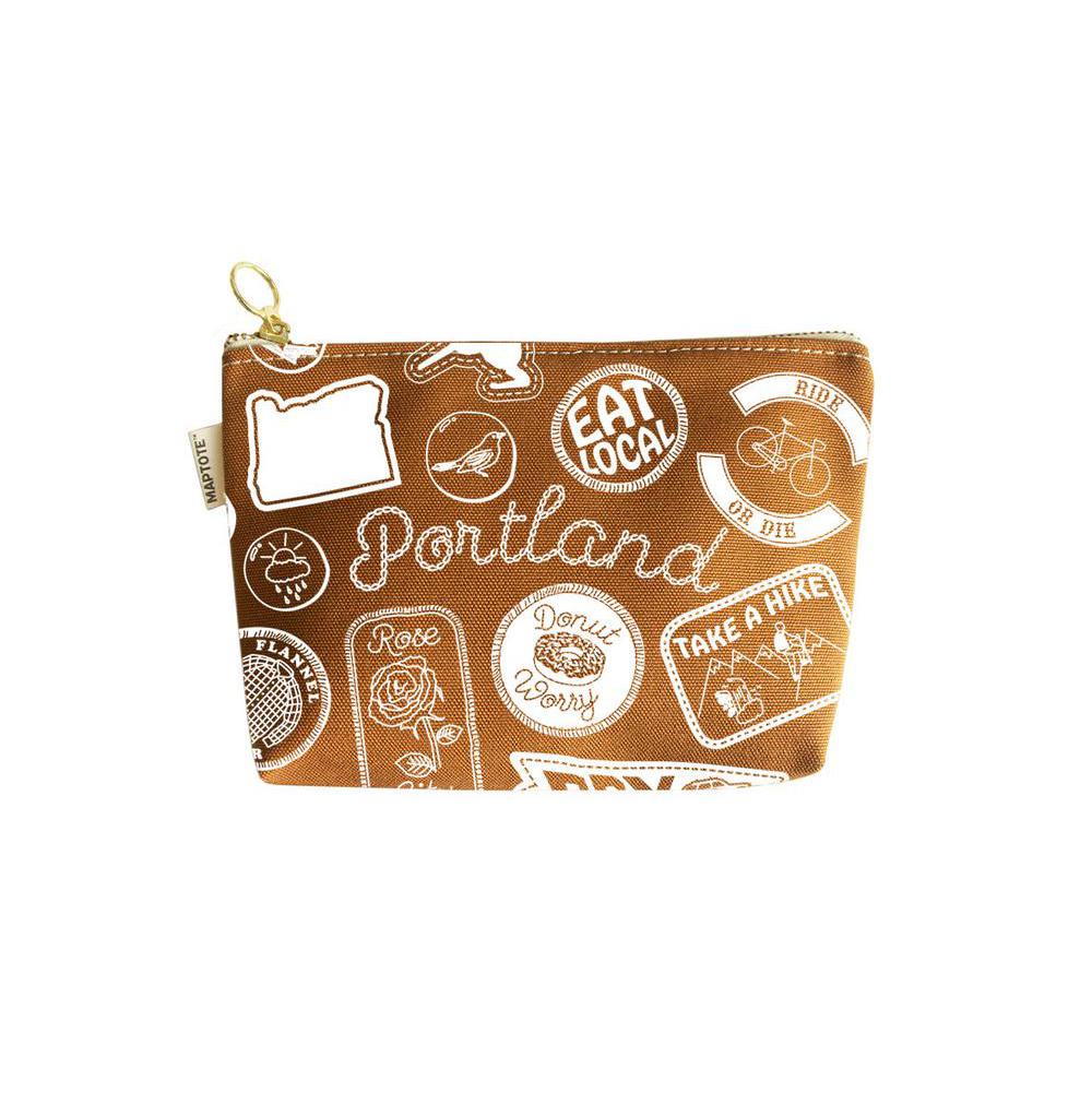 Portland, Brown, Patch, Art & School, Maptote, Zip pouch, Pins, Patches, Caramel, 760744